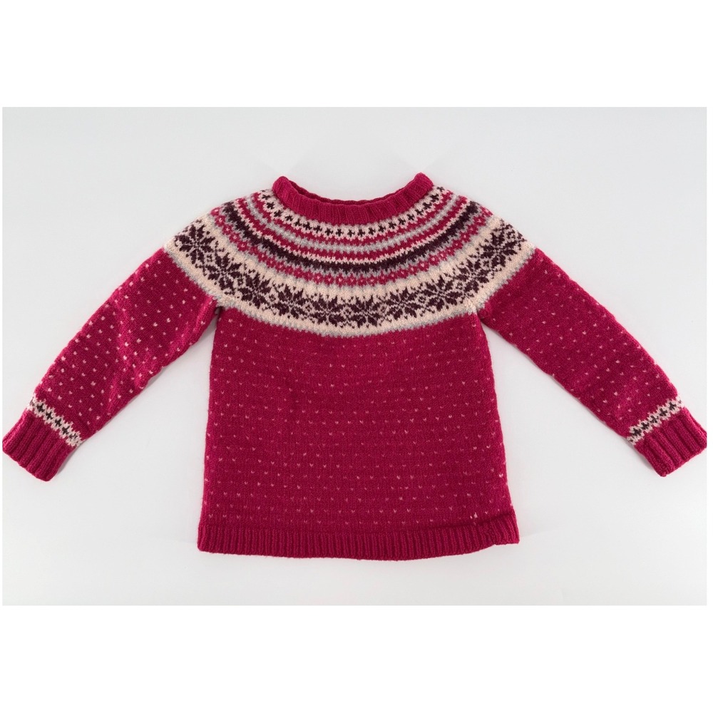 HANDMADE Kids Fair Isle Knit Sweater Raspberry Pink Nordic Yoke Jumper Vintage